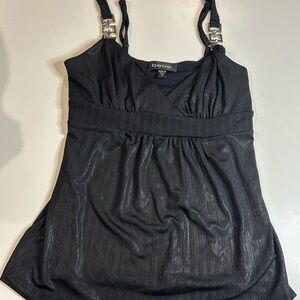 Bebe Shimmering Black Top with Silver Details